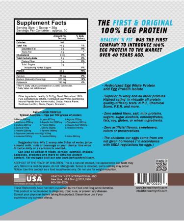 Healthy 'N Fit 100% Egg Protein- Chocolate (4lb): 100% Egg White Protein. Zero Lactose Zero Sugar.- Ultra Pure Natural Egg Protein Isolate Chocolate 4 Pound (Pack of 1) - Buy Online on GoSupps.com
