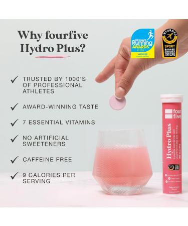 fourfive Hydrate Electrolytes - Essential Electrolytes & Vitamins with Magnesium & Calcium for Sports Hydration Vegan & Low Calorie Berry Flavour (60 Effervescent Tablets) Berry 20 count (Pack of 3) - Buy Online on GoSupps.com