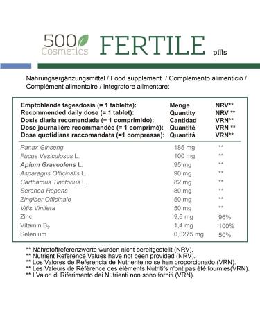 500Cosmetics Fertile Natural Food Supplement to Increase Fertility Quality and Hope Made in the EU 30 Tablets (2) - Buy Online on GoSupps.com