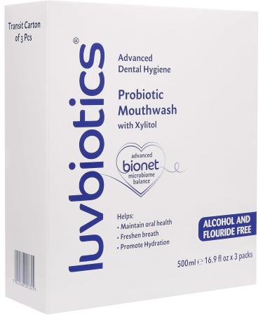Luvbiotics Fluoride-Free Mouthwash with Probiotics & Xylitol | 500ml 3-Pack | Fresh Breath & Healthy Gums | Alcohol SLS & Paraben-Free - Buy Online on GoSupps.com