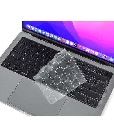 CaseBuy Premium Ultra Thin Keyboard Cover for 2023 2022 2021 M3 M2 M1 Pro/Max Apple MacBook Pro 14" 16" Model A2442 A2779 A2918 A2485 A2780 A2991 EU Keyboard Layout Protector Skin -Clear MacBook Pro 14" 16"(2021-2023)