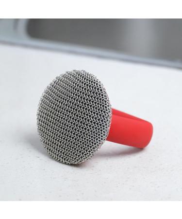 Besreey Stainless Steel Dish Scrubber Silicone Handle Pot Cleaning Scrubber Brush - Ergonomic Multi-Functional Kitchen Dish Scrubber Cast Iron Brush for Pans Grills Kitchen Stove Red - Buy Online on GoSupps.com