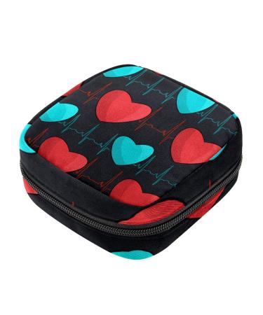 Guantierendiy Electrocardiogram Sanitary Napkin Storage Bag Large Capacity Menstrual Cup Pouch Girls Travel Portable Small Makeup Sanitary Pads Organizer Color 5