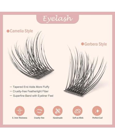 Gerbera-D-12mm WineRozi Lash Extension Clusters - 48 Lightweight Handmade Wispy Individual Lashes - D Curl False Eyelashes - 12mm - 48 Pcs - Buy Online on GoSupps.com