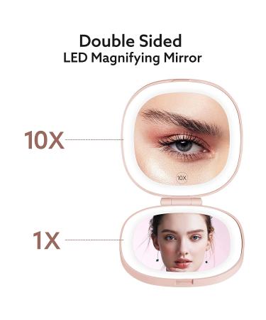 KEDSUM Lighted Compact Mirror 1X/10X Magnifying Travel Makeup Mirror - Rechargeable LED Lights, Dimmable, Portable - Pink - Buy Online on GoSupps.com