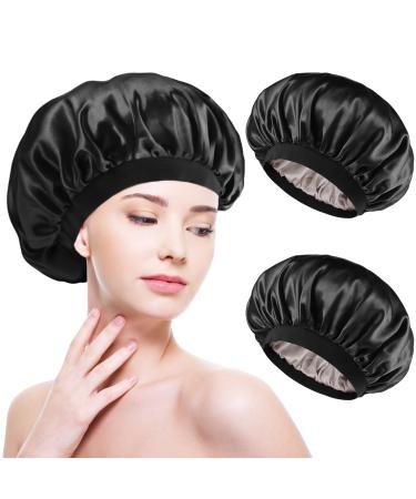 2 pieces satin hair hood double -sided hair hood for the night soft satin bonnet sleeping hood bonnen sleep caps sleeping hat breathable for women girls (black) - Buy Online on GoSupps.com