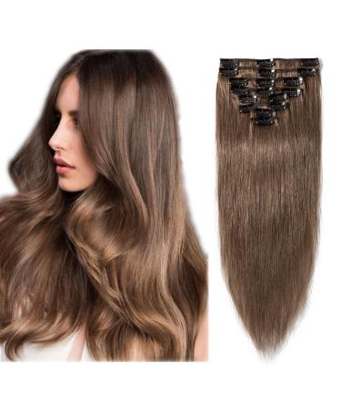 SEGO 61cm Clip in Extensions Real Hair Extension Hairpiece 8 piece SET cheap Remy Hair soft Light Brown#6 24"-80g