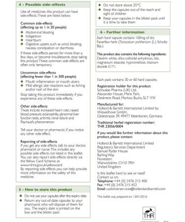 Holland and Barrett Feverfew Migraine Relief 60 Hard Capsules 100mg for The Prevention of Migraines - Buy Online on GoSupps.com