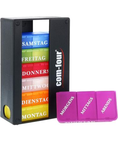 COM-FOUR 2x Drug Doser 7 Days - Medication Box for Morning Lunch Evening - Pill & Tablet Organizer - Weekly Dosing Solution in Black & Silver - Buy Online on GoSupps.com