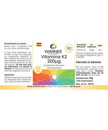 Vitamin K2 200g - 100 tablets - Vegan- Menaquinone MK-7 | Warnke Vitalstoffe - Quality German pharmacies - Buy Online on GoSupps.com