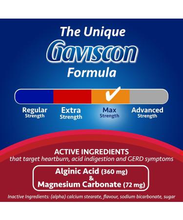 Gaviscon Max Berry- Long-Lasting Acid Reflux and Heartburn Relief 18 Count - Buy Online on GoSupps.com