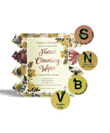 Beauty Concepts Facial Wipe Set - 4 Packs of Makeup Removing Wipes with Coconut Lemon & Eucalyptus Gardenia and Vitamin C - Buy Online on GoSupps.com