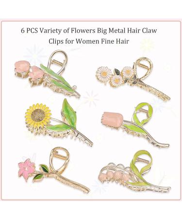 6 Pcs Metal Tulip Hair Claw Clips - Non-Slip Sunflower Design for Women - Large and Durable Clamp for Thin and Thick Hair - Buy Online on GoSupps.com