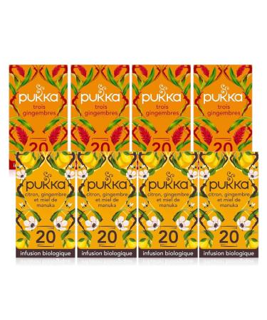 Pukka - Miel de manuka & Trois gingembre | Infusion Biologique et Ayurv dique| Issue du Commerce quitable| 160 sachets | Lot de 8x20 sachets