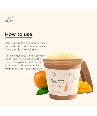 Hey Honey Skincare Mango Herbal Mineral Scrub Dead Sea Salt Exfoliator for Body & Face | Gently Buffs Smooths & Hydrates Skin | Cruelty-Free Paraben-Free Vegetarian | 6.7 oz - Buy Online on GoSupps.com