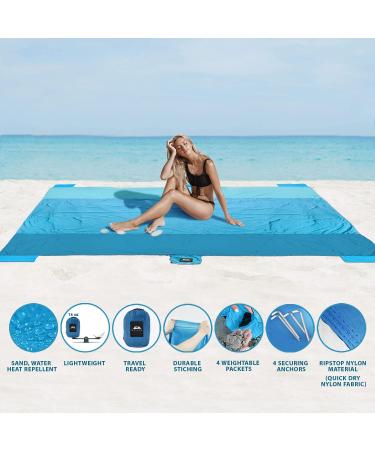 WELLAX Beach Blanket 9x10 Ft - Waterproof, Sandproof, Lightweight Mat for 8 Persons - Quick Drying, Durable, 8 Pockets, 4 Stakes - Great for Picnic, Camping, Travel - Blue - Buy Online on GoSupps.com
