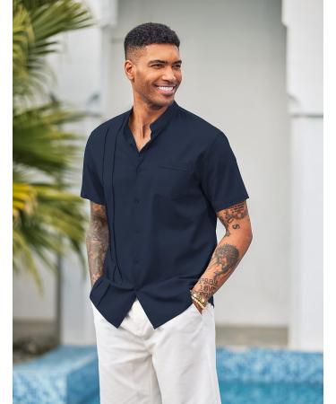 COOFANDY Men's Cuban Guayabera Shirt - Navy Blue, X-Large - Buy Online on GoSupps.com