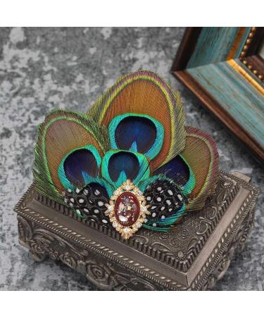 Asooll Peacock Feather Hair Clip - 1920s Flapper Headpiece with Red Crystal - Festival Costume Hair Accessories for Women - Buy Online on GoSupps.com