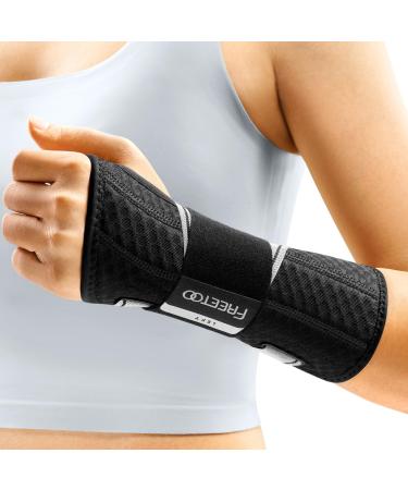 Freetoo light-pass shape wristwear with bionic carpal tunnel rail carry one-tiered wrist bandages for RSI tendonal inflammation extended wrist splint for women men S/M (new version) left hand (black and gray)