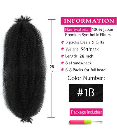 Springy Afro Twist Hair 28 Inch Cuban Twist Hair 3 Packs Marley Twist Braiding Hair Pre-separated Spring Twist Hair Wrapping Hair for Soft Locs Cuban Twist Crochet Hair for Women (28Inch-3Pcs-1B#) - Buy Online on GoSupps.com