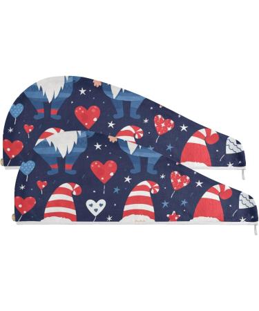 Cute American Independence Dwarf Hair Towel 2 Pack | Super Absorbent Quick Dry Hair Turbans for Women & Girls - Buy Online on GoSupps.com