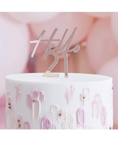 Ginger Ray Rose Gold Acrylic Hello 21 Birthday Cake Milestone Topper