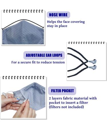 LOFBAZ Adjustable Washable Cloth Face Coverings with Nose Wire & Filter Pocket - Polka Dots Grey for Adults & Kids - Buy Online on GoSupps.com