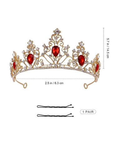 Minkissy Gemstone Crown Tiara - Red Crystal Rhinestone Queen Princess Pageant Hair Accessory for Wedding Party - Buy Online on GoSupps.com
