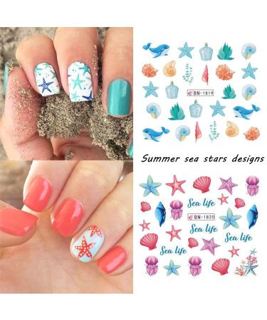 Firot Summer Ocean Nail Stickers - Water Transfer Decals for Acrylic Nails - 12 Sheets Mixed Ocean Design - Shell, Starfish, Sea Animals - Nail Art Supplies - Buy Online on GoSupps.com