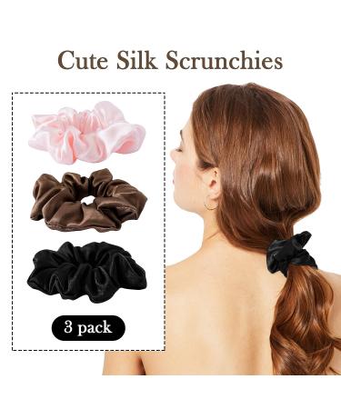 SOBONNY 100% Mulberry Silk Scrunchies for Women - 3 Pack Hair Ties for Sleep and Style - Brown, Black, Pink - No Damage Elastic Accessories - Buy Online on GoSupps.com