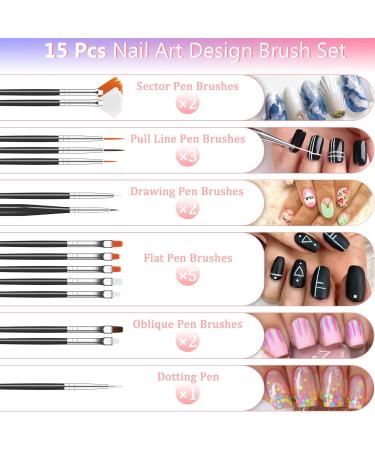 Pinkiou Nail Art Set: 15 Acrylic Brushes, 5 Dotting Pens, 50 Tips Sticks, Resin Palette - Pink | Nail Art Decoration Kit - Buy Online on GoSupps.com
