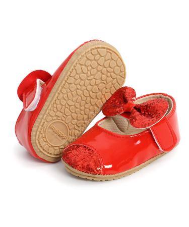 RVROVIC Baby Girl Moccasins Infant Princess Sparkly Premium Lightweight Soft Sole Prewalker Toddler Girls Shoes 6-12 Months 3 Red