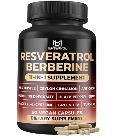 BMVINVOL Resveratrol Supplement | Berberine Quercetin Grape N-Acetyl Cysteine NAD Supplement for Antioxidant & Anti-Aging Support