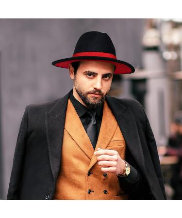 Kalerona Wide Brim Fedora Hat for Men - Unisex Two Tone Design - D-black+red - Size Medium-Large - Buy Online on GoSupps.com