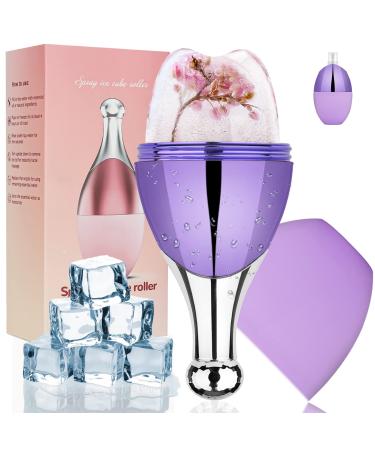 Ice Face Roller Ice Roller and Spray for Face and Eye Puffiness Relief Facial Ice Roller Ice Mold Reusable Beauty Ice Cube Ice Holder Skin Care Tool to Brighten & Tighten Skin Shrink Pores(Purple)