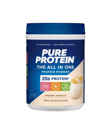 Pure Protein All-In-One Powder Vanilla - Whey & Collagen High Fiber Vitamins No Added Sugar Non-GMO Gluten-Free 1.25lb
