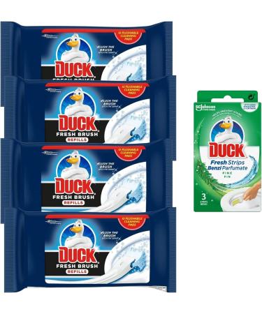 Toilet Cleaner Duck Bundle With 4x Duck Toilet Cleaner Fresh Brush Refills 12pads And Duck Pine Toilet Cleaner Fresh 3 Strips - Bathroom Cleaner Disposable Toilet Brush - Buy Online on GoSupps.com
