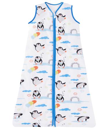 Chilsuessy Baby Sleeping Bag 2.5 tog Toddler sleeping bag 100% Cotton Nursery Bedding Kids Wearable Blanket Sleeping Sack for Infant Boys Girls suitable All Year Round Penguin family 90cm/1-2 Years