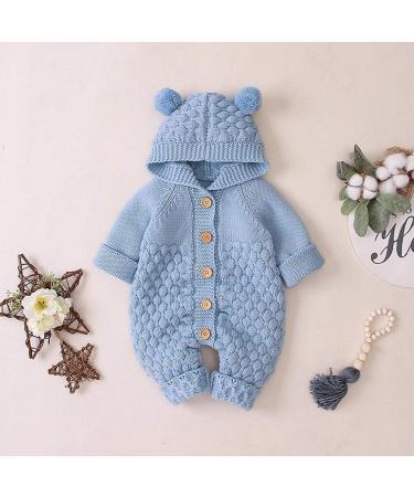 Baby Knitted Hooded Romper Bodysuit | Long Sleeve Onesie Jumpsuit 12-18 Months Light Blue-Hairball - Buy Online on GoSupps.com