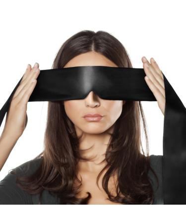 FRESHME Satin Sleep Mask - Comfortable Eye Mask Blindfold for Women Men Soft Adjustable Blackout Eye Cover Shade for Night Sleeping Travel Meditation Pure Black Valentine's Day Gift 160cm/63in 1pc-upgrade-black
