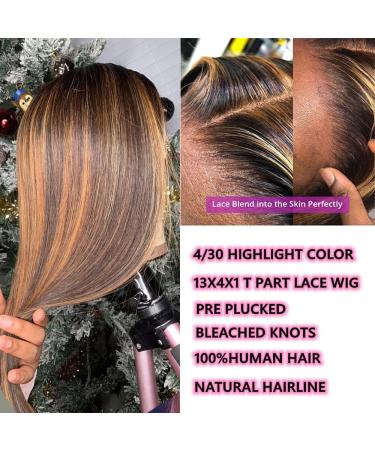 P4/30 Blonde to Brown Ombre T Part Wig | 16 Inch Straight Lace Front Human Hair Wig | Pre Plucked with 150% Density - Buy Online on GoSupps.com