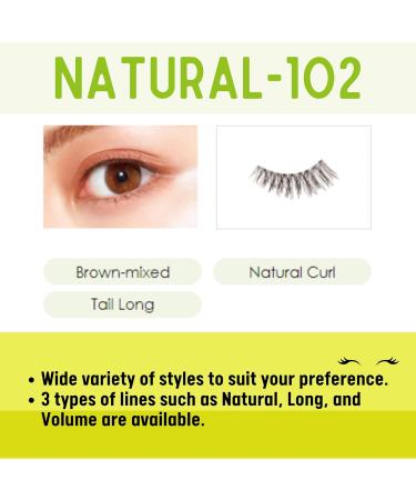 DUP False Eyelashes Natural Series - Japanese Lightweight & Comfortable 2 Pairs of Reusable Strip Lashes for Long-Lasting Wear - Natural 102 Brown Mix - Buy Online on GoSupps.com