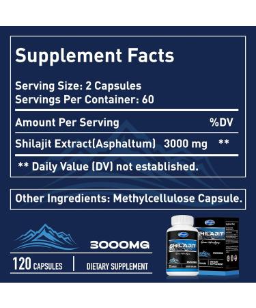 Shilajit Capsules 3000mg - Natural Humic & Fulvic Acid Supplement - 120 Capsules - Buy Online on GoSupps.com