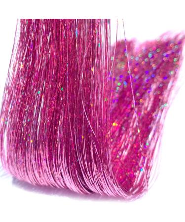 Hair Tinsel Extensions 250 Strads Fairy Holographic Sparkle Woman Hair Glitter Synthetic Tinsel Straight Hair Accessories for Women Girls Hair Decoration (Pink) 250 Pink