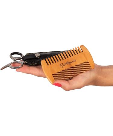 Bartmanie Beard Trimmer Set - Stainless Steel Scissors & Wooden Comb - Men's Beard Cutting Kit with Faux Leather Case (2 Pieces) - Buy Online on GoSupps.com