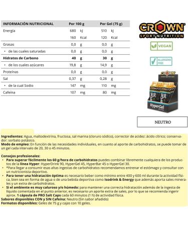  Crown Sport Nutrition Crown Sport Nutrition HyperGel 30 Hydro | Liquid energy gel with 30g of carbohydrates 1:0.8 ratio + 110mg of sodium | Neutral flavor | Vegan - Buy Online on GoSupps.com