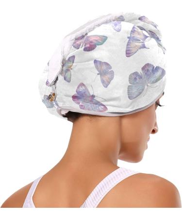 Butterflies Dry Hair Cap Set - 2 Piece Quick Drying Towel & Button Headband | Super Absorbent Soft & Comfortable for All Hair Types - Buy Online on GoSupps.com