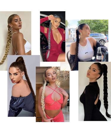 Ponytail Extensions Temperature Fiber Suitable for Women 34 Inch Synthetic Braided Ponytail Hairpieces with Elastic Rubber Band Heat-Resistant High for Women(Color:4) 34inches 4 - Buy Online on GoSupps.com