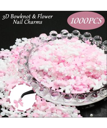 Mezrkuwr 1000 Pink Nail Grinding Charms with Tweezers | Pearl & Flower Nail Decorations | Flat Back Synthetic Resin | International Shipping - Buy Online on GoSupps.com