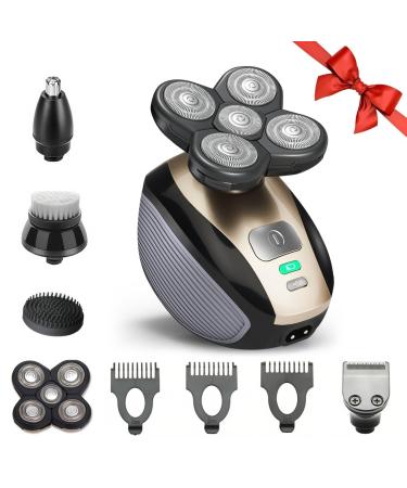 Head Shavers for Bald Men 5 in 1 Electric Razor with Rechargeable Battery Hair Clipper Nose Hair Trimmer Cleaning Brush Hair Manager Portable Travel Razor Idea Gift for Men(Gold) Gold+black